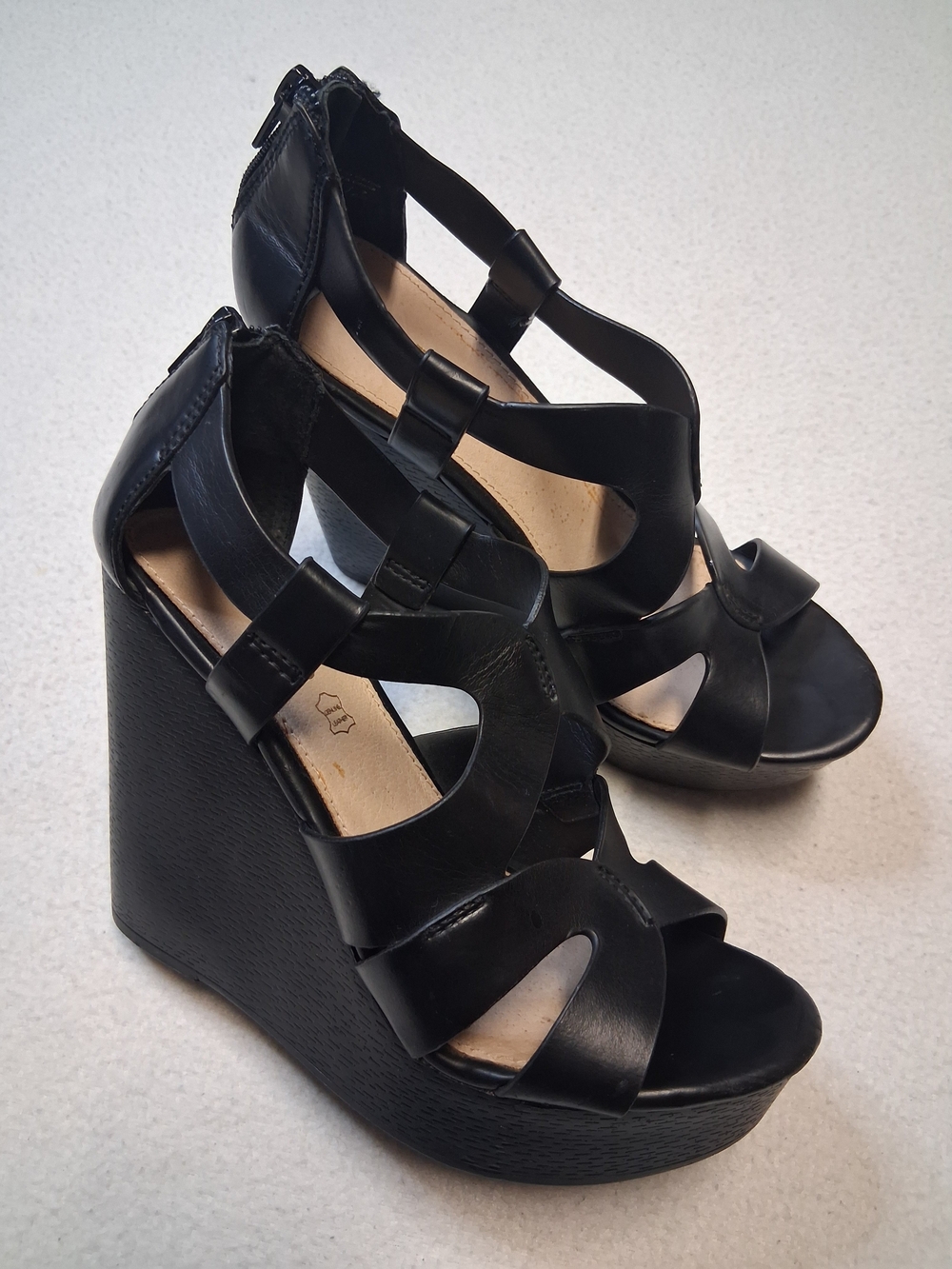 Aldo Black Strappy Wedge Sandals